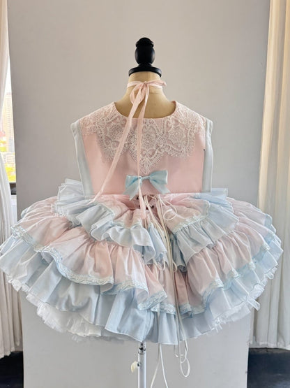 Pink and Blue Princess Corset Puffy Dress Tiered Ruffle Skirt Full Set