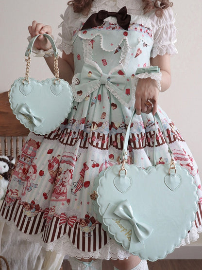 Crossbody/Hand Design Bag - Bow Mint Accent Small/Large Sweet Lolita Heart Zipper Size for Cookie