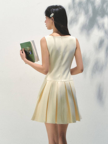 Sailor Yellow Kawaii Pleated with Collar Detachable Style Dress