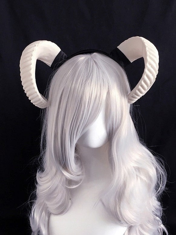 Gothic Lolita Devil Large Black/White/Gold Horn KC Size