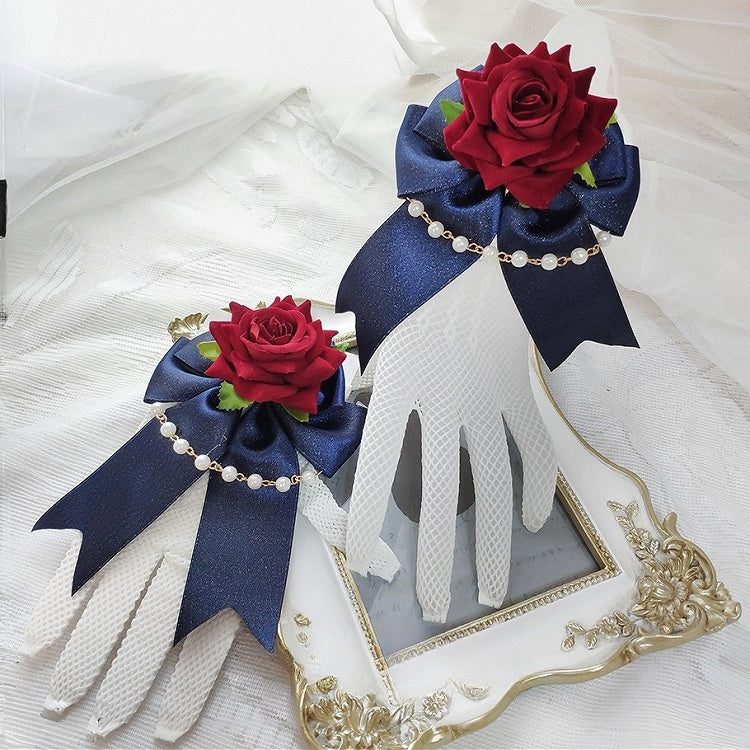 Details Lace WhiteBlue Bowknot Charm Design Vibes Rosette White Beaded Gloves Snow