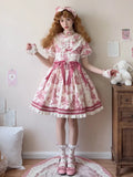 Peter Lolita Pink Dress Sleeves Short Print Grapes Collar Pan