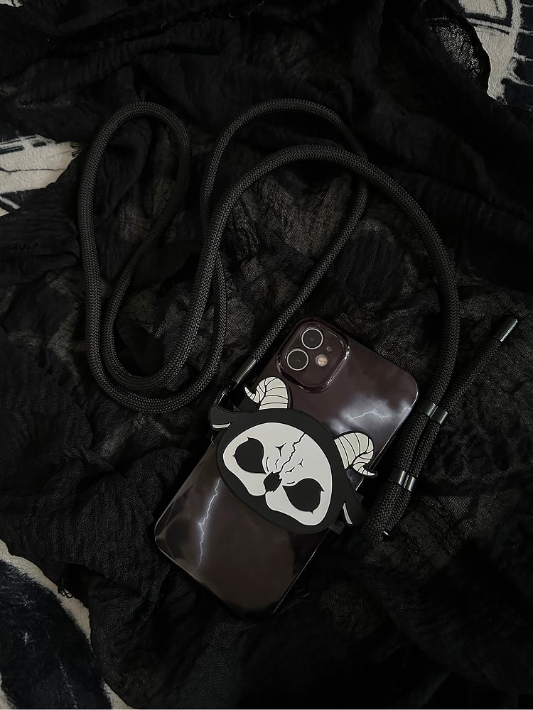 Black White Back With Reaper Grim Clip and Phone Gothic Mobile Crossbody Strap