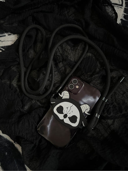Black White Back With Reaper Grim Clip and Phone Gothic Mobile Crossbody Strap