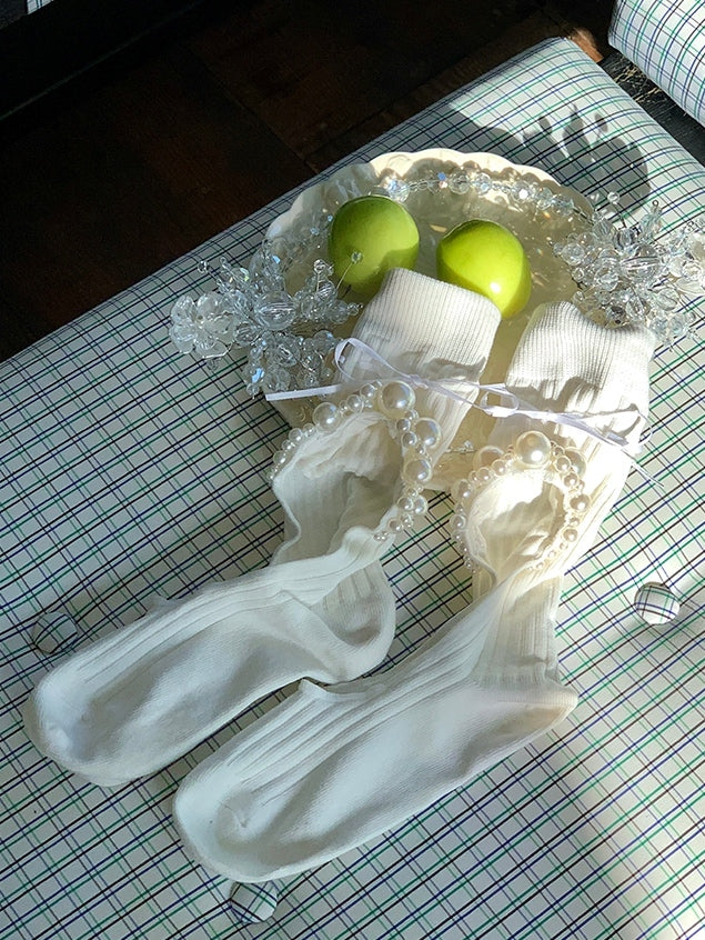 And Calf Beaded Cut-out Decorated Design Bowknot Black/White