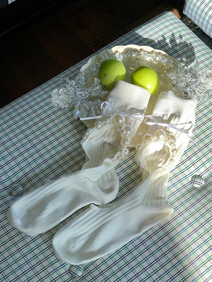 And Calf Beaded Cut-out Decorated Design Bowknot Black/White