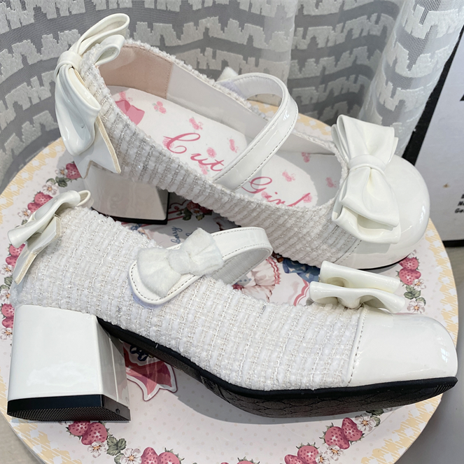 White Bow Round Toe 5.5CM Block Heel Lolita Mary Janes