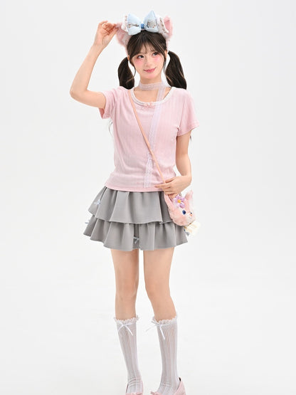 かわいい夢Tシャツ ピンク ラウンドネック