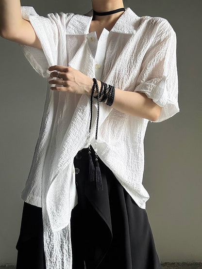 Short-Sleeve Lolita Vintage Flat Transparent Shirt Collar Tie with Ouji Long White Pointed