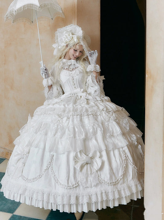 Large Lolita + Gorgeous Sleeves White Bell Hat Hanayome Gloves Dress