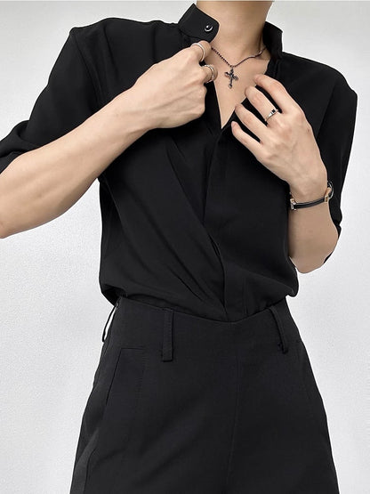 Ouji Lolita Black Unisex Short Sleeve Shirt with Straight Cut & Button-Down Front