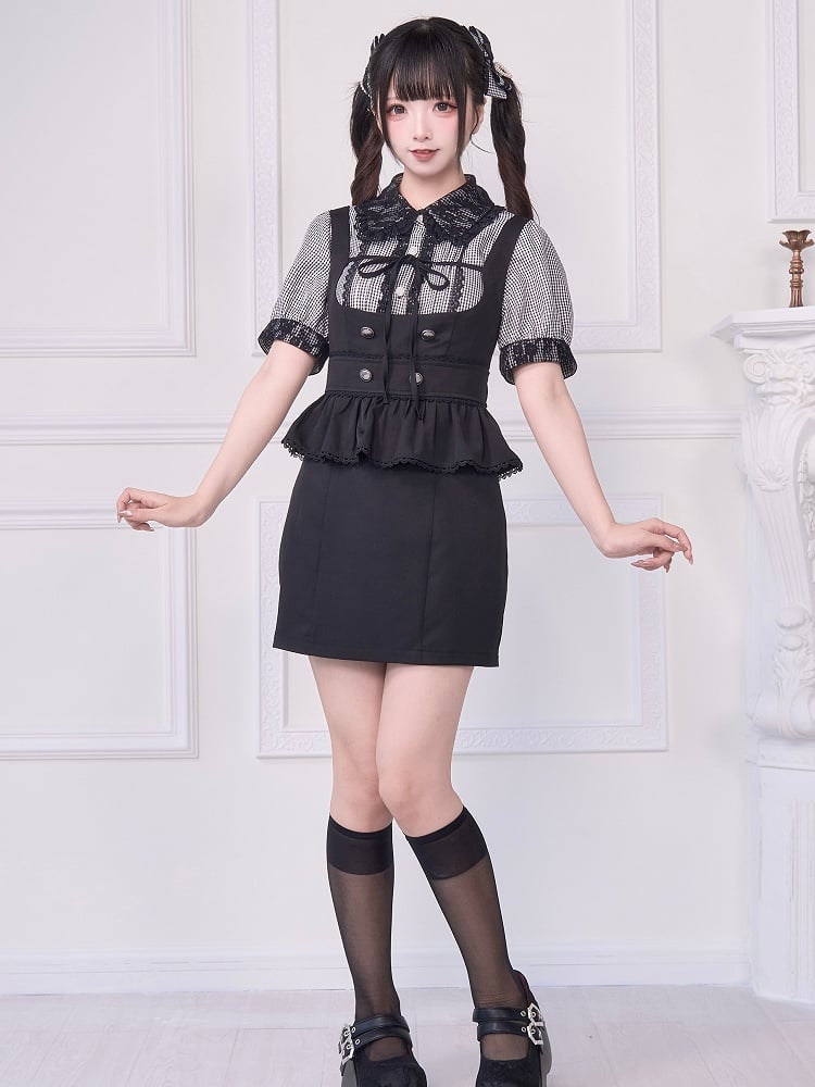 Ties Overall Wear Black 2-Way Back Adjustable Kei Jirai Tiered with Dress
