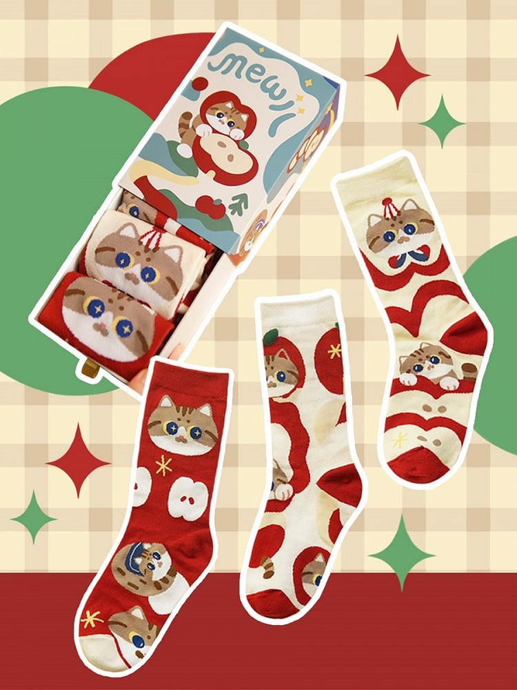 Cute Kitty Print Cartoon Socks Set