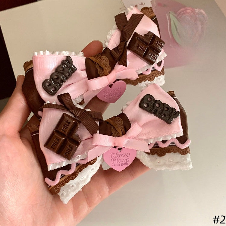 Brown Bowknot Pink Chocolate Sweet Lolita Hairclip