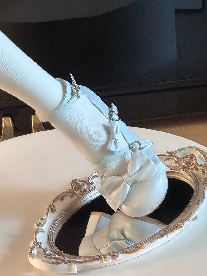 Lolita - Mid Heel Bow Decor with Striped Light Blue Sweet Jane Shoes Mary