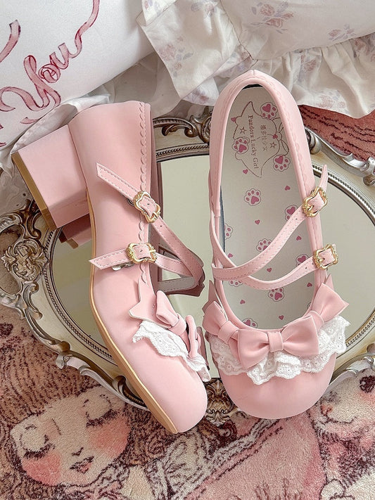 with Mid-heel Shoes Elegant Design Crisscross Lolita Pink