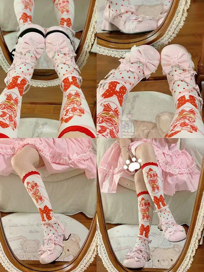 Heart - Sweet Design Mary Pink Kitten Lolita Mid-Heel Heel Janes Crisscross Snap with