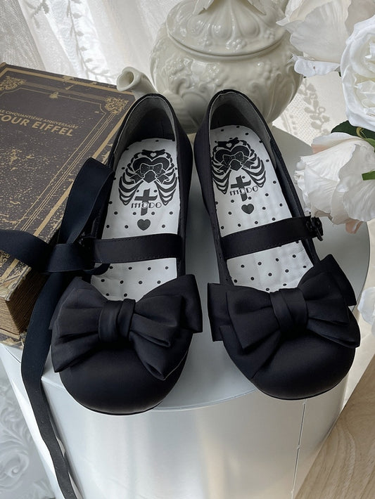 Bow Lolita Mary Top - Shoes Lace-up Ankle Round Elegant Black at Toe Jane