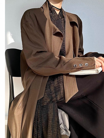 Coffee Trench Vintage Long Cuffs with Neck Lolita Coat Ouji Button Tie