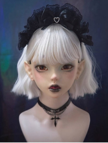 Black Lolita KC Lace Headband with Heart Bow - Strange Sugar