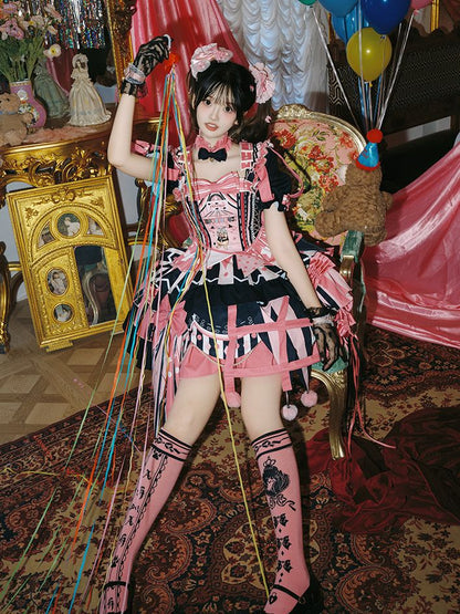 Jumper Embroidery Bunny Black Pink Lolita with Dress Skirt Sleeves Puff and Sweet Circus Detachable
