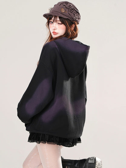 Black/Red Butterfly Tie Dye Loose Hoodie