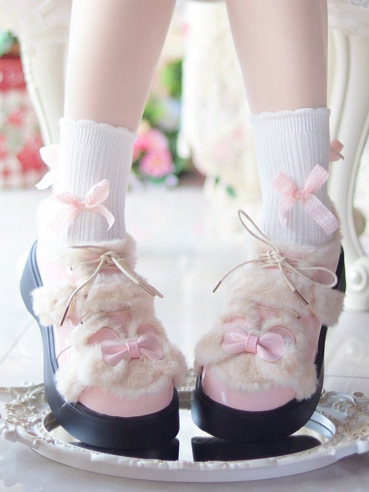 Platforms PU in Bow Lolita Details Pink Sweet with