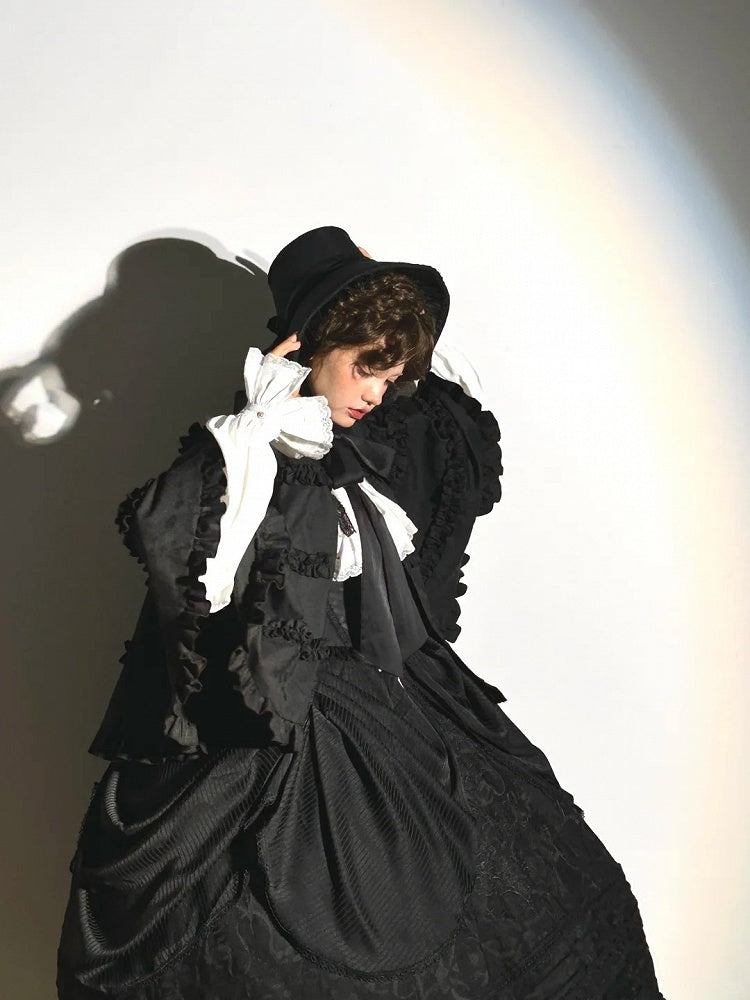 Black Collar Cape Banded Ruffled Lolita with Trims