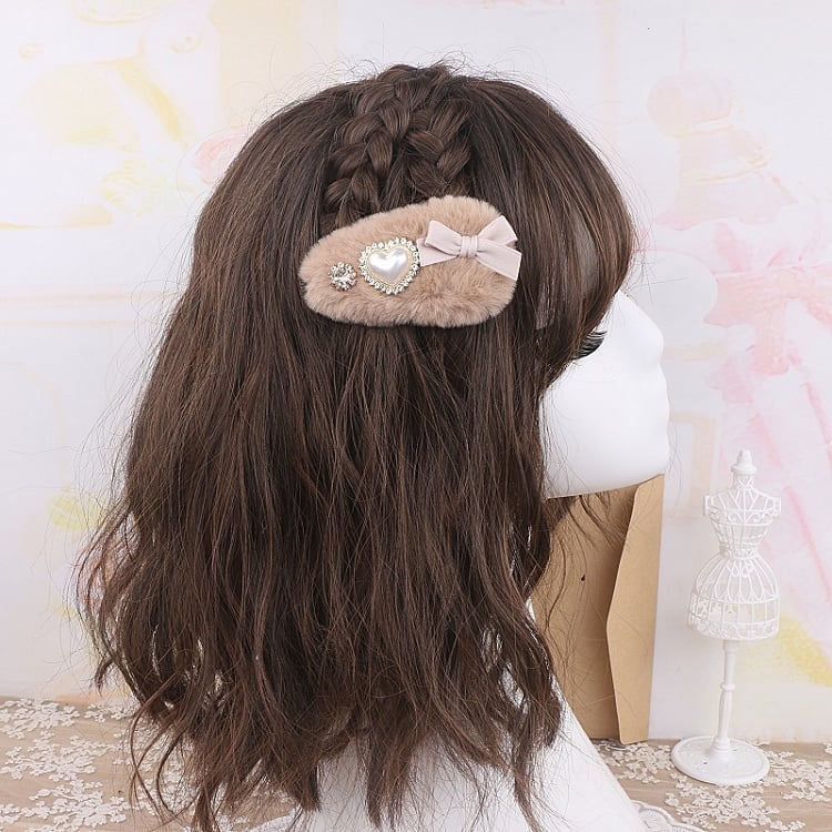 Kei Options Color Heart 5 Plush Rhinestone Hairclips Bow Jirai