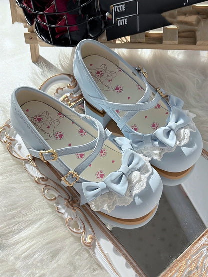 Design Mid-heel Toe with Round Lolita Janes Mary Elegant Blue Sky