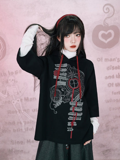 With Gothic Sleeve Graffiti Design 3/4 Dark Hoodie Print
