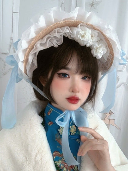 Floral Pink/Blue/Green Details Bowknot Design Gorgeous Version