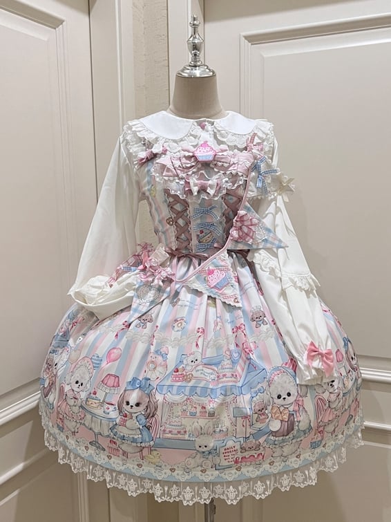 Lolita Teefahnen Nachmittagsband mit süßem Welpenkleid-Aufdruck