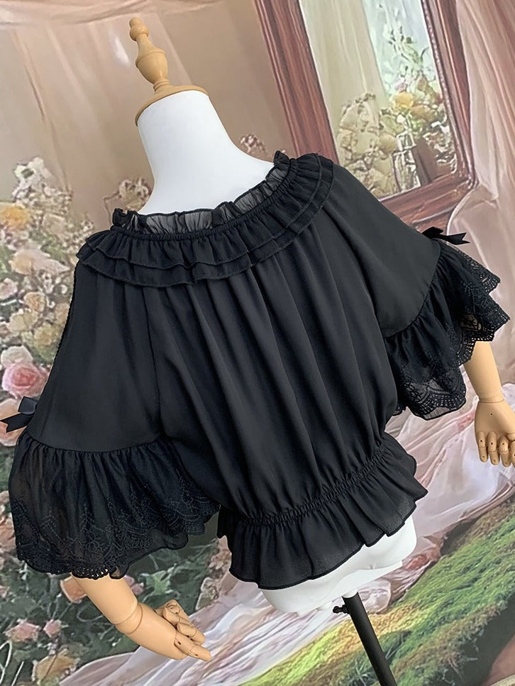 Three Colors Summer Classic Lolita Blouse with Off-Shoulder Neckline and Lace - Lan Jian Chuan
