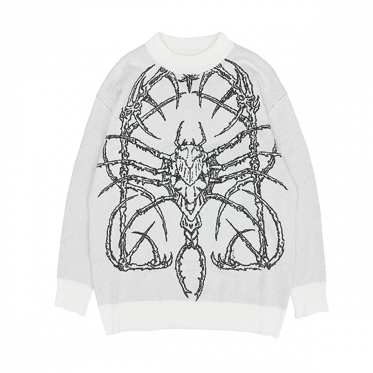 Pattern Style with Bone Beetle Sweater White Dark Gothic
