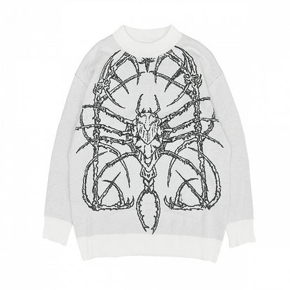 Pattern Style with Bone Beetle Sweater White Dark Gothic