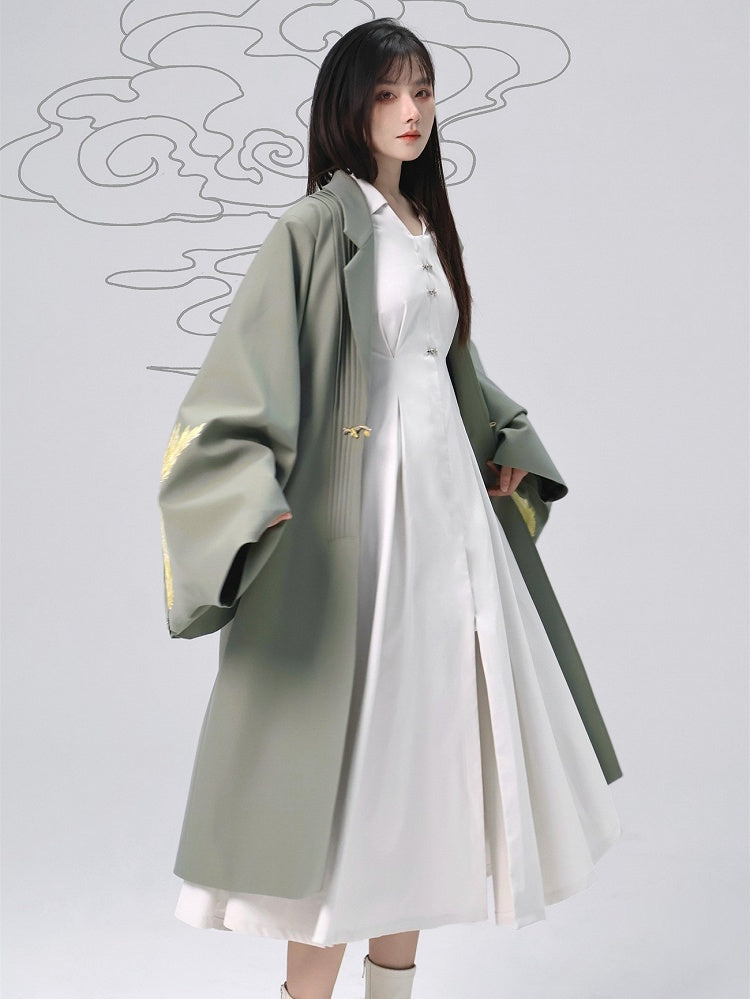 Style Robe Chemise Chinoise Col Plat Blanc Pointu -
