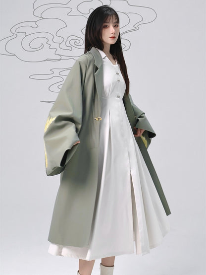 Style Robe Chemise Chinoise Col Plat Blanc Pointu -