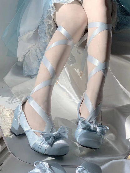 Buckle Ankle With Blue Bow Dual Straps Detachable Top Mary Janes at Elegant