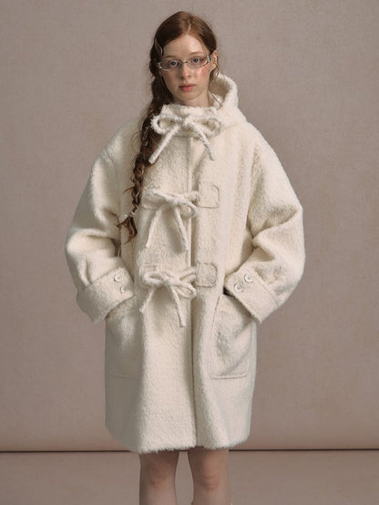 Long Closure Beige Accents and with Toggle Bow Coat Hooded