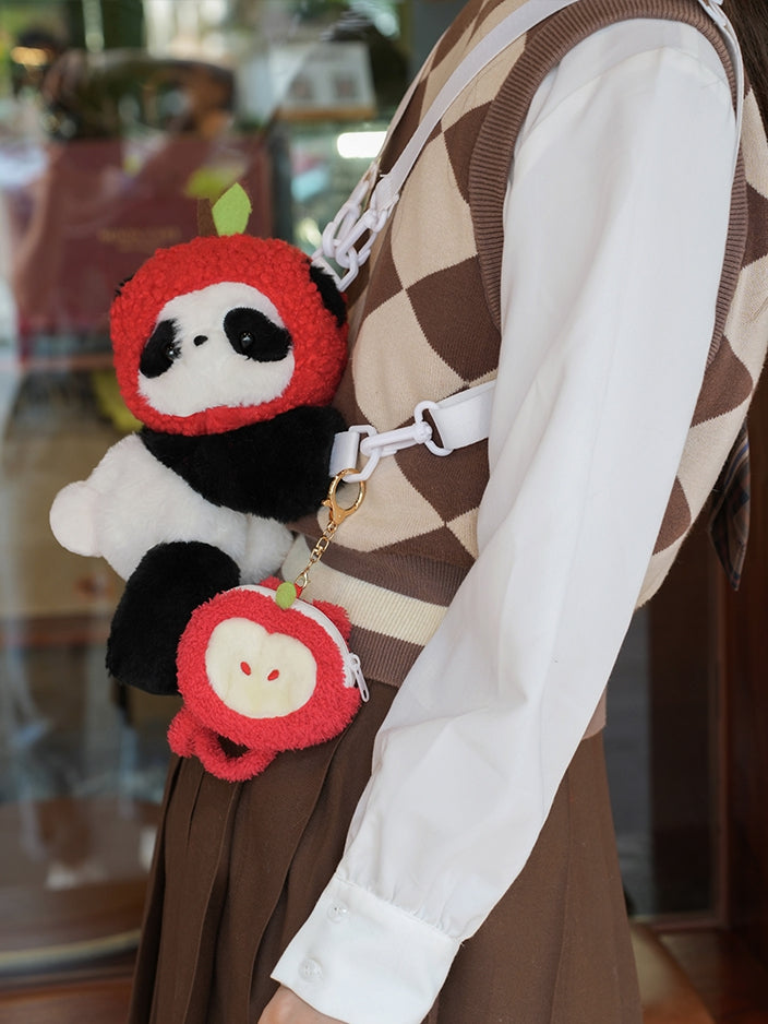 かわいいバックパックバッグキーチェーンバックパック/クロスボディアップルぬいぐるみ+帽子パンダ