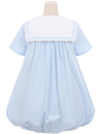 Light Blue Sailor Collar Corgi Bubble Skirt Dress
