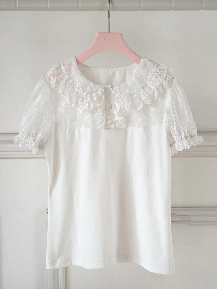 ブラウス ピータースリーブ カラーパン ホワイト ロリータ ショート