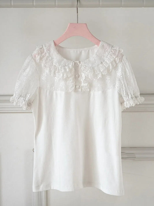 ブラウス ピータースリーブ カラーパン ホワイト ロリータ ショート