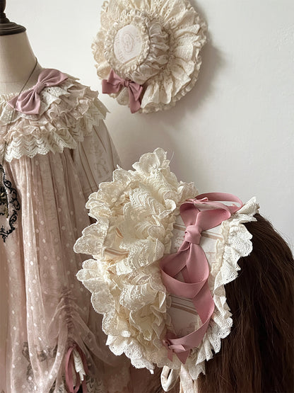 Creamy Pink Lolita Decorated Bonnet Bowknot