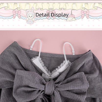 Gray Off-Shoulder Long-Sleeve Top with Big Bow Detail - serendipity