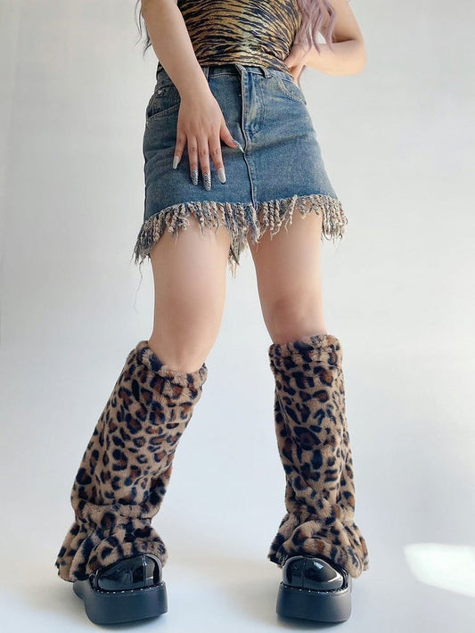 Pink Leopard Leg Warmers - Fluffy J-Fashion & Lolita Accessories for Kawaii Outfits