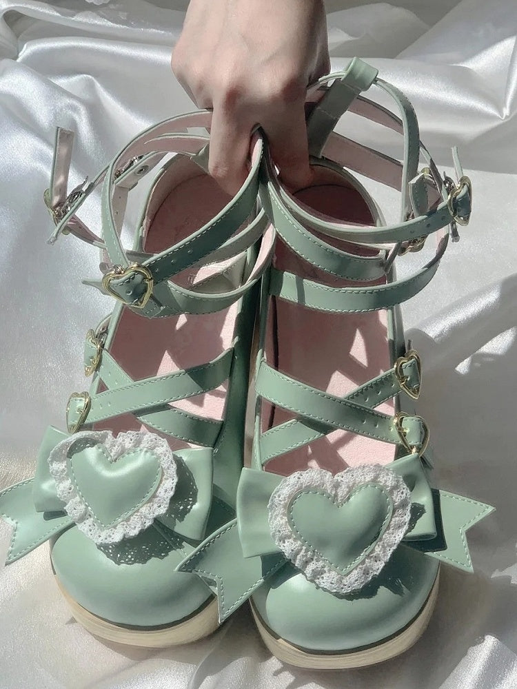 Lolita - Sweet Greaa Platform Green 6.5cm Janes Mary Crisscross Design