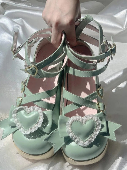 Lolita - Sweet Greaa Platform Green 6.5cm Janes Mary Crisscross Design