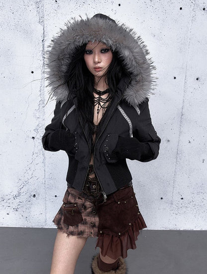 with Punk Grey Jacket Wasteland Dark Accents Design Studded Hoodie Pocket